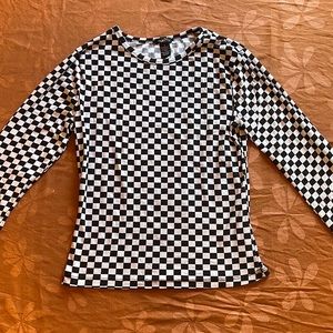 Rue21 Checkered Pattern Black White Stretch Long-Sleeve, Size Medium/M (Junior)